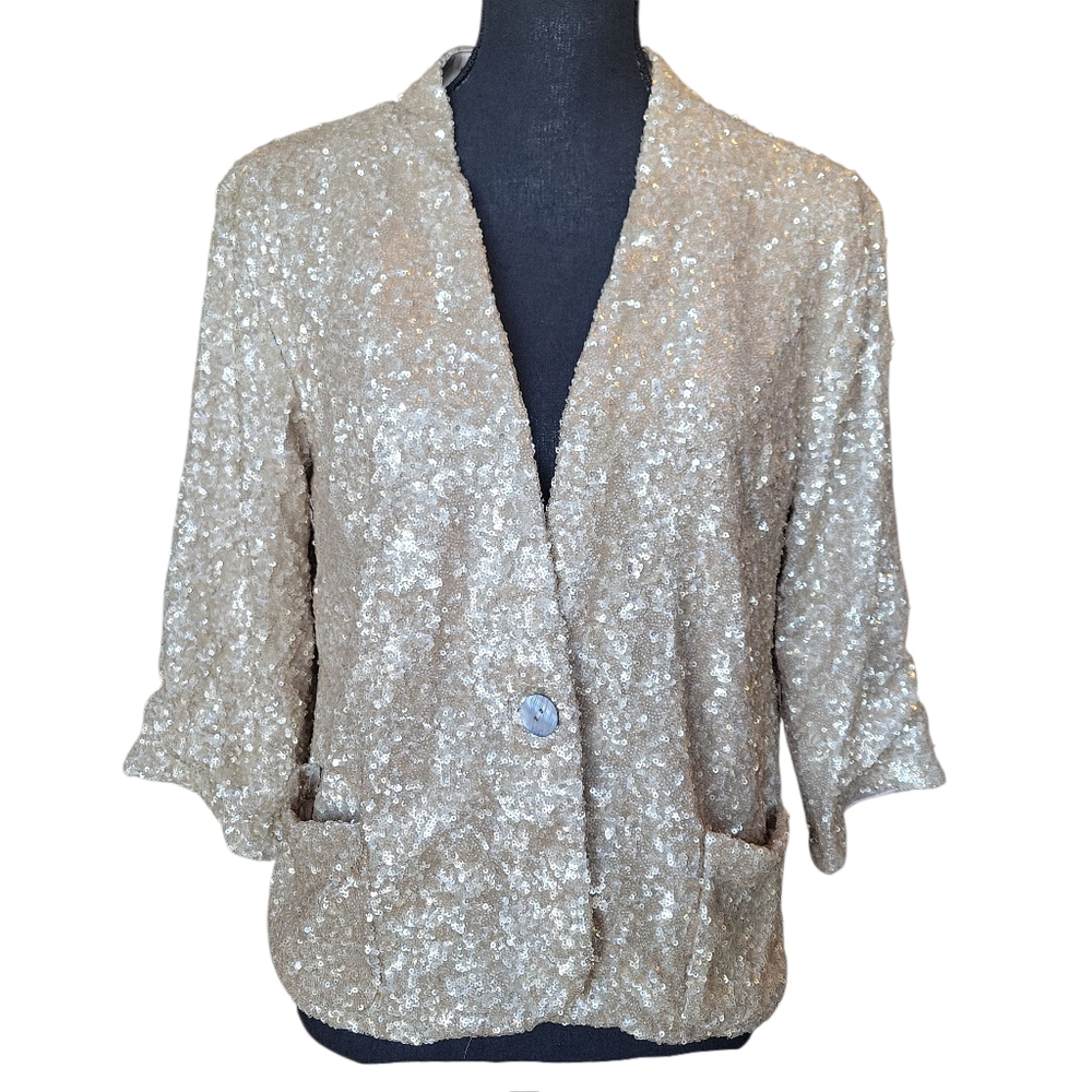 Aryn K NWT Cream Sequin Single Button Sweater Blazer Women's Size S